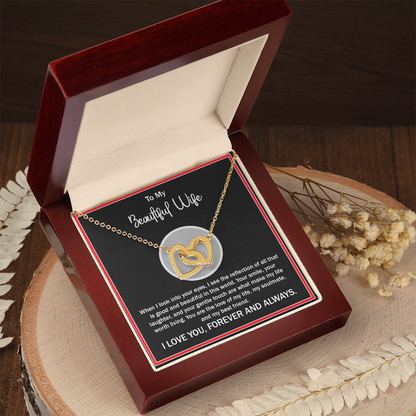 To My Beautiful Wife – Interlocking Hearts Necklace - Thoughtful and Loving Message Card Gift from Husband – Perfect for Anniversary, Birthday