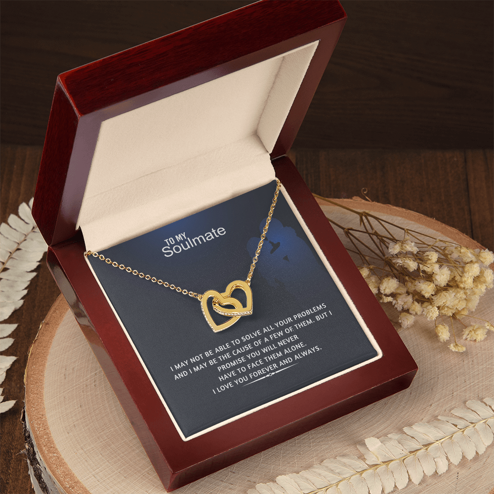 To My Soulmate Interlocking Hearts Necklace – Double Heart CZ Pendant – ‘Forever and Always' Love Message – Romantic Anniversary, Birthday & Valentine's Day Gift