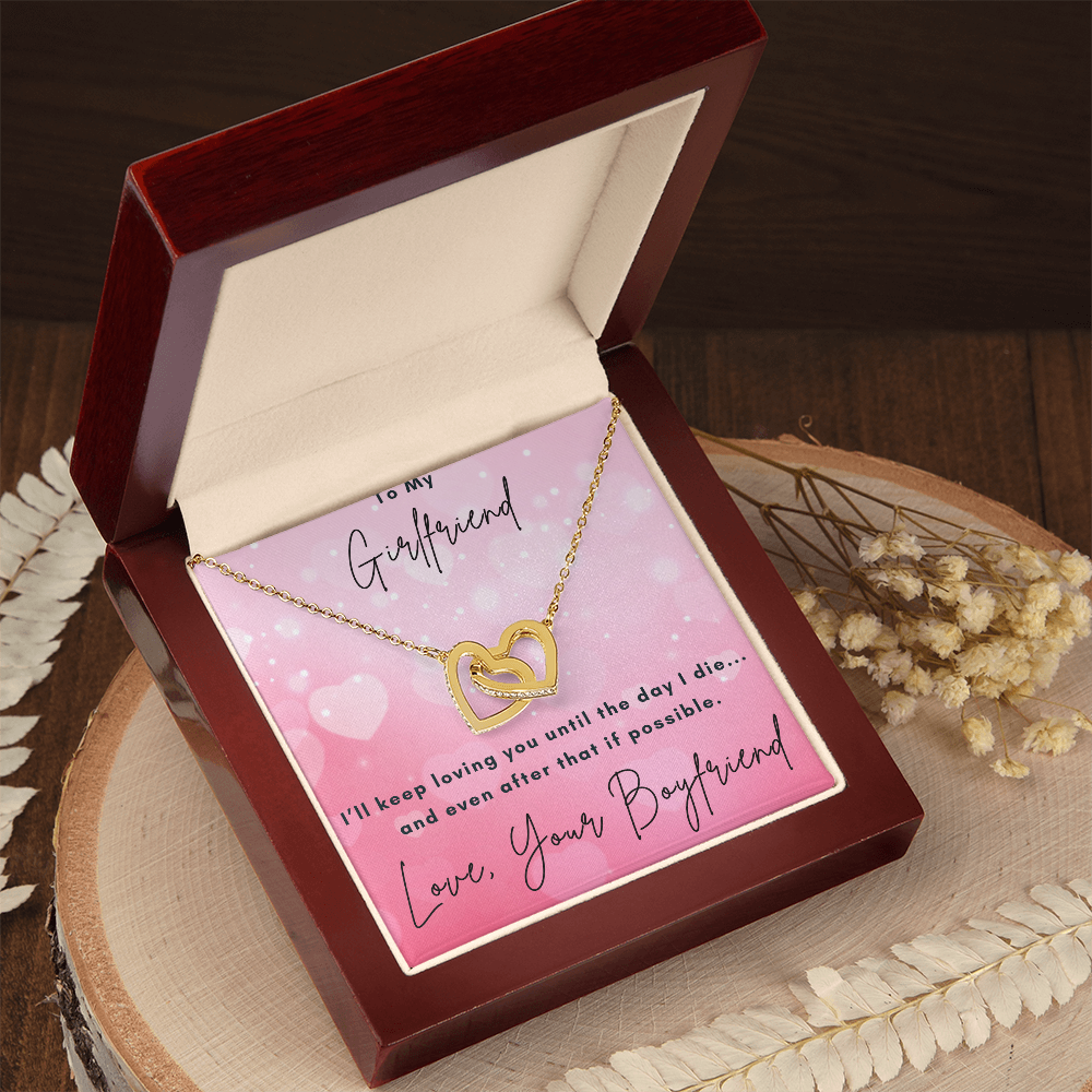 Girlfriend Interlocking Hearts Necklace – Double Heart CZ Pendant – Romantic Jewelry Gift – Love Message Card – Valentine's Day, Anniversary, Birthday