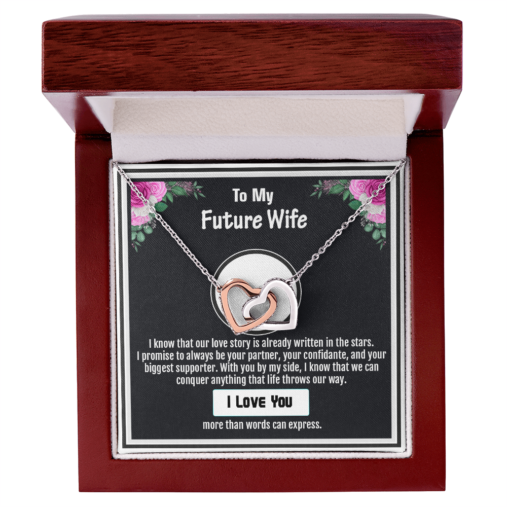 To My Future Wife –Interlocking Hearts Necklace- Emotional Love Note Jewelry Message Card – A Beautiful Gift from Husband-to-Be with Words of Forever Commitment