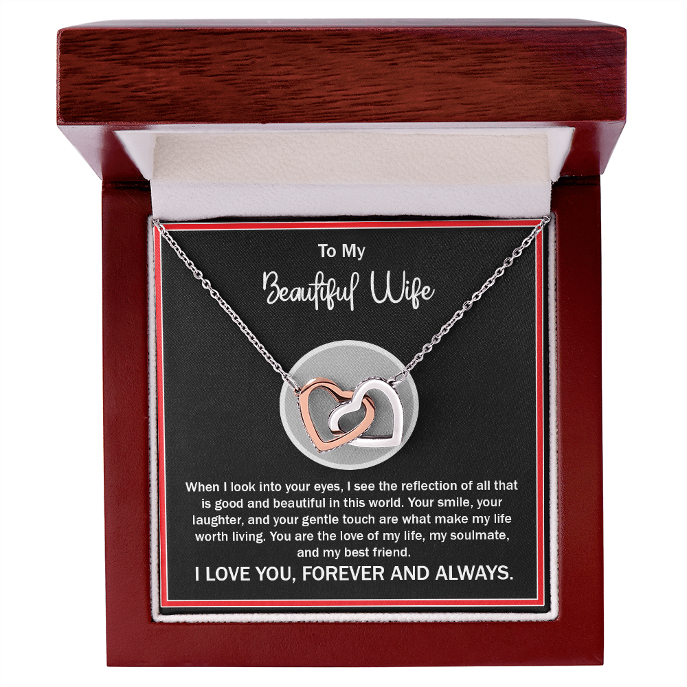 To My Beautiful Wife – Interlocking Hearts Necklace - Thoughtful and Loving Message Card Gift from Husband – Perfect for Anniversary, Birthday