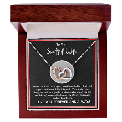 To My Beautiful Wife – Interlocking Hearts Necklace - Thoughtful and Loving Message Card Gift from Husband – Perfect for Anniversary, Birthday