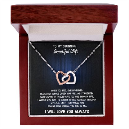 To My Beautiful Wife – Interlocking Hearts Necklace - Sentimental Gift from Husband – I Love You Forever Message – Perfect Romantic Surprise