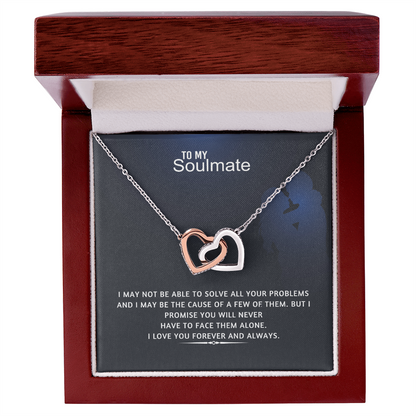 To My Soulmate Interlocking Hearts Necklace – Double Heart CZ Pendant – ‘Forever and Always' Love Message – Romantic Anniversary, Birthday & Valentine's Day Gift