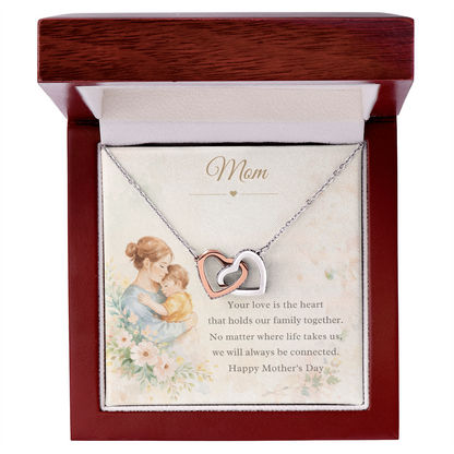 Interlocking Hearts Mom Necklace – Mother's Day Gift from Son or Daughter | Watercolor Mother & Child Message Card