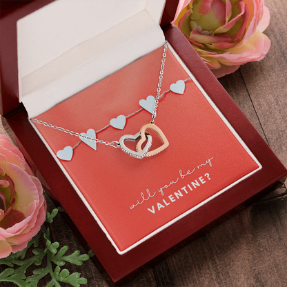 Will You Be My Valentine? Interlocking Hearts Necklace – Double Heart CZ Pendant – Sweet Romantic Valentine's Gift