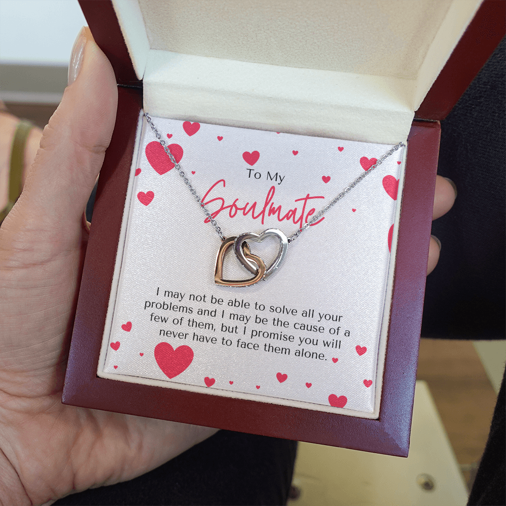 Soulmate Interlocking Hearts Necklace – Double Heart CZ Pendant – Romantic Jewelry Gift – Love Message Card – Valentine's Day, Anniversary, Birthday
