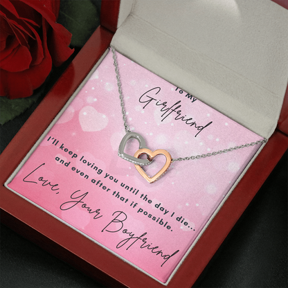 Girlfriend Interlocking Hearts Necklace – Double Heart CZ Pendant – Romantic Jewelry Gift – Love Message Card – Valentine's Day, Anniversary, Birthday