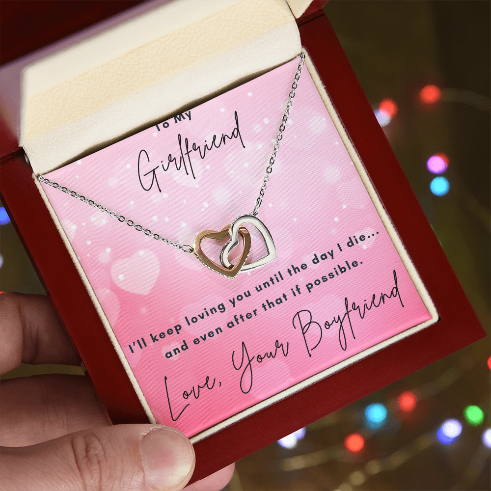 Girlfriend Interlocking Hearts Necklace – Double Heart CZ Pendant – Romantic Jewelry Gift – Love Message Card – Valentine's Day, Anniversary, Birthday