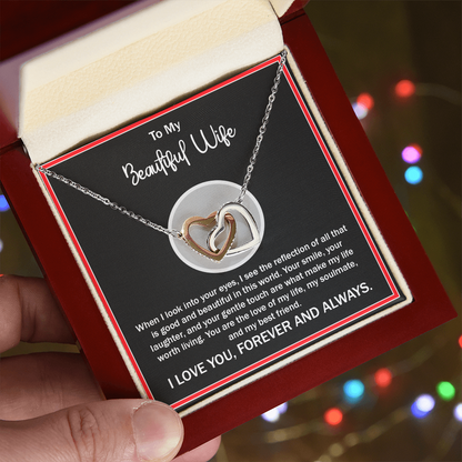 To My Beautiful Wife – Interlocking Hearts Necklace - Thoughtful and Loving Message Card Gift from Husband – Perfect for Anniversary, Birthday