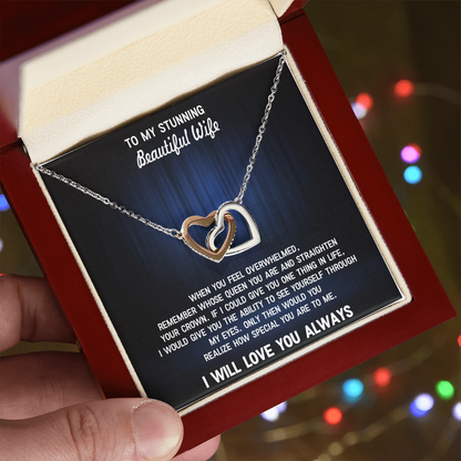 To My Beautiful Wife – Interlocking Hearts Necklace - Sentimental Gift from Husband – I Love You Forever Message – Perfect Romantic Surprise