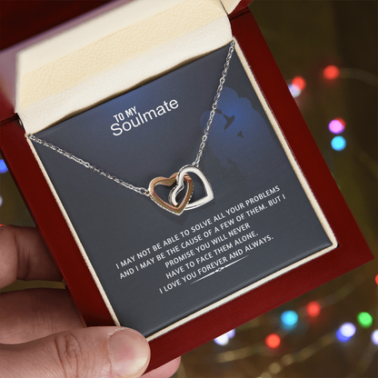 To My Soulmate Interlocking Hearts Necklace – Double Heart CZ Pendant – ‘Forever and Always' Love Message – Romantic Anniversary, Birthday & Valentine's Day Gift