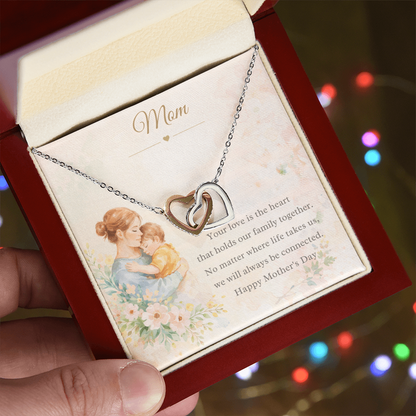 Interlocking Hearts Mom Necklace – Mother's Day Gift from Son or Daughter | Watercolor Mother & Child Message Card