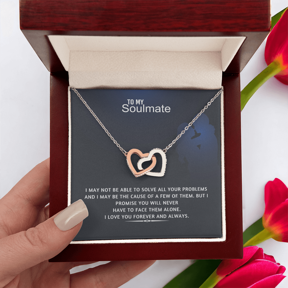 To My Soulmate Interlocking Hearts Necklace – Double Heart CZ Pendant – ‘Forever and Always' Love Message – Romantic Anniversary, Birthday & Valentine's Day Gift