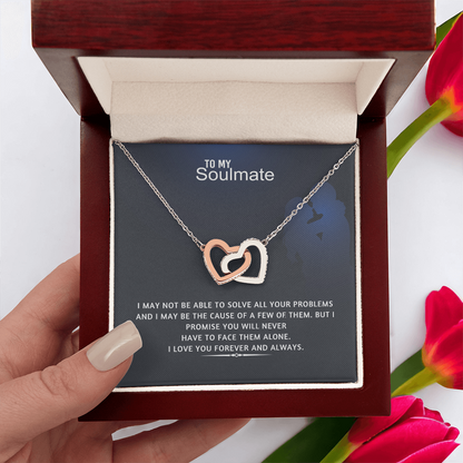 To My Soulmate Interlocking Hearts Necklace – Double Heart CZ Pendant – ‘Forever and Always' Love Message – Romantic Anniversary, Birthday & Valentine's Day Gift