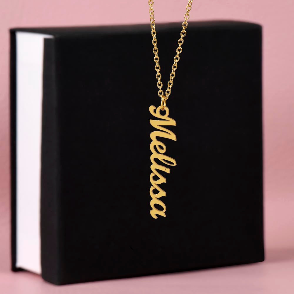 Personalized Vertical Name Necklace – Custom Script Name Pendant Gift for Her