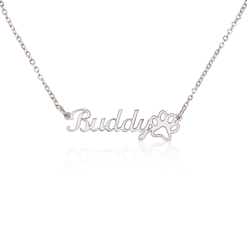 Personalized Paw Print Name Necklace – Custom Script Name Pendant Pet Lover Gift