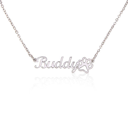 Personalized Paw Print Name Necklace – Custom Script Name Pendant Pet Lover Gift