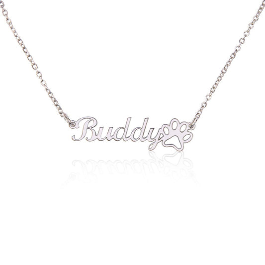 Personalized Paw Print Name Necklace – Custom Script Name Pendant Pet Lover Gift