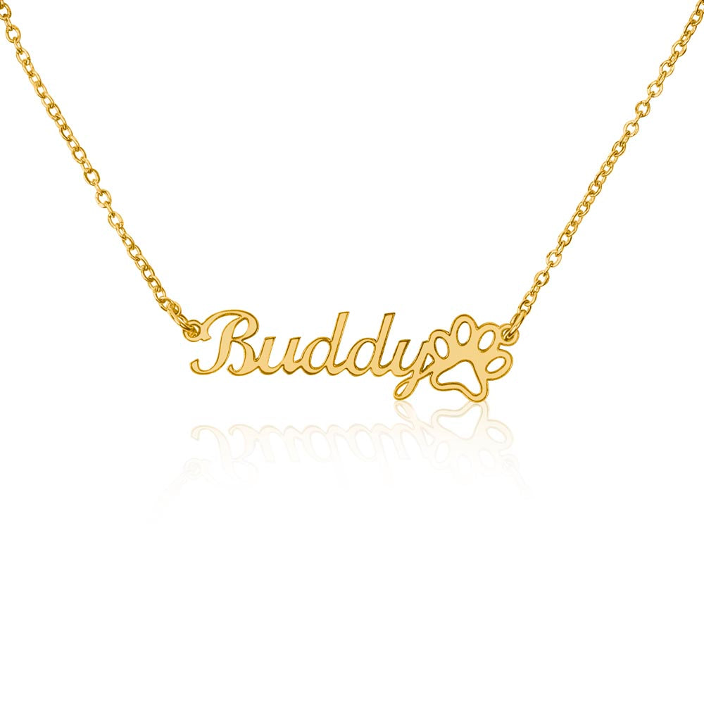 Personalized Paw Print Name Necklace – Custom Script Name Pendant Pet Lover Gift