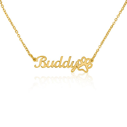 Personalized Paw Print Name Necklace – Custom Script Name Pendant Pet Lover Gift