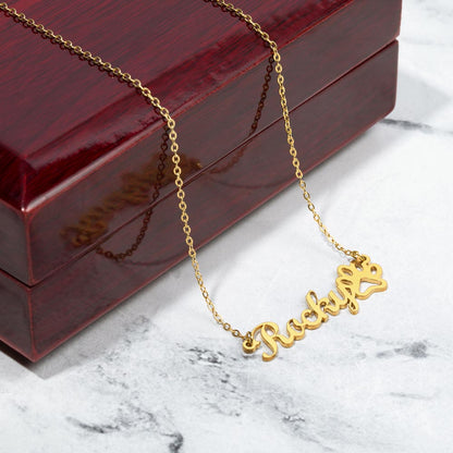 Personalized Paw Print Name Necklace – Custom Script Name Pendant Pet Lover Gift