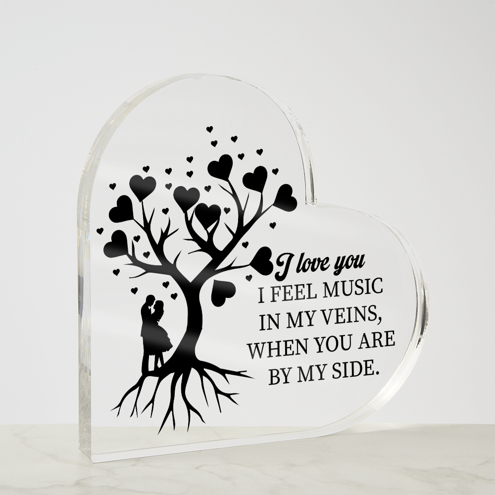 Music in My Veins Acrylic Heart Block – Romantic Love Keepsake