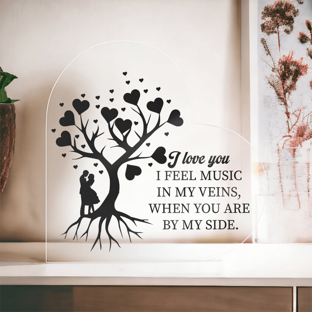 Music in My Veins Acrylic Heart Block – Romantic Love Keepsake