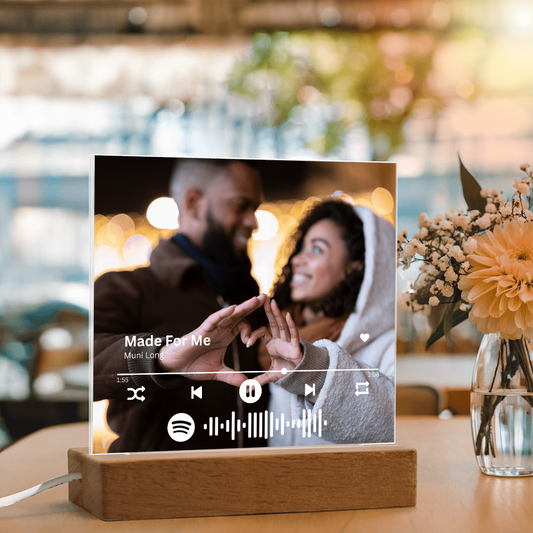 Personalized Song Photo Acrylic Plaque with LED Base – Music-Inspired Keepsake Gift