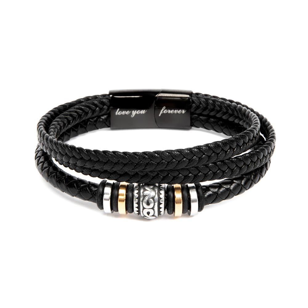 Men’s Engraved Bracelet – Love You Forever Gift for Husband, Vegan Leather & Stainless Steel, Magnetic Clasp, Anniversary or Birthday Gift