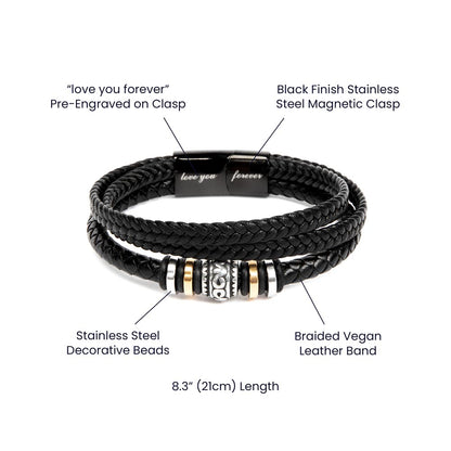 Men’s Engraved Bracelet – Meaningful Gift for Husband, Vegan Leather & Stainless Steel, Magnetic Clasp, Romantic Anniversary or Birthday Gift