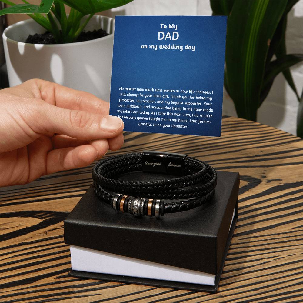Men’s Engraved Bracelet – Wedding Day Gift for Dad, Vegan Leather & Stainless Steel, Magnetic Clasp, Sentimental Gift from Daughter
