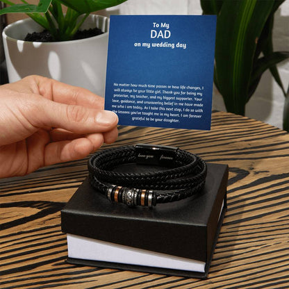 Men’s Engraved Bracelet – Wedding Day Gift for Dad, Vegan Leather & Stainless Steel, Magnetic Clasp, Sentimental Gift from Daughter