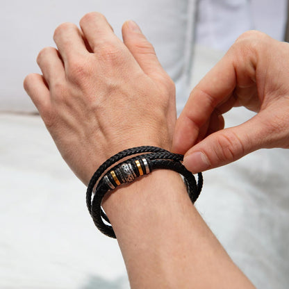 Men’s Engraved Bracelet – To My Soulmate Gift, Vegan Leather & Stainless Steel, Magnetic Clasp, Romantic Anniversary or Birthday Gift for Him