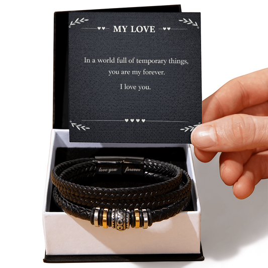 Men's Leather Bracelet – “You Are My Forever” Meaningful Romantic Gift for Him