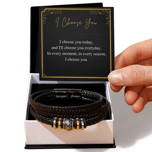 Men's Leather Bracelet – “I Choose You” Meaningful Romantic Gift for Him