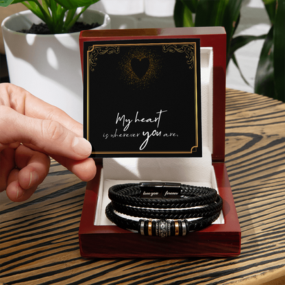 Men's Leather Bracelet with Engraved “Love You Forever” Message & Romantic Card Gift for Him