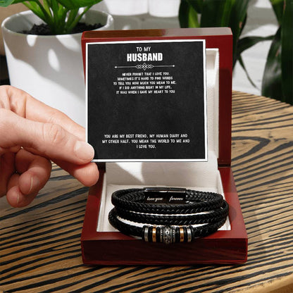 Men’s Engraved Bracelet – Love You Forever Gift for Husband, Vegan Leather & Stainless Steel, Magnetic Clasp, Anniversary or Birthday Gift
