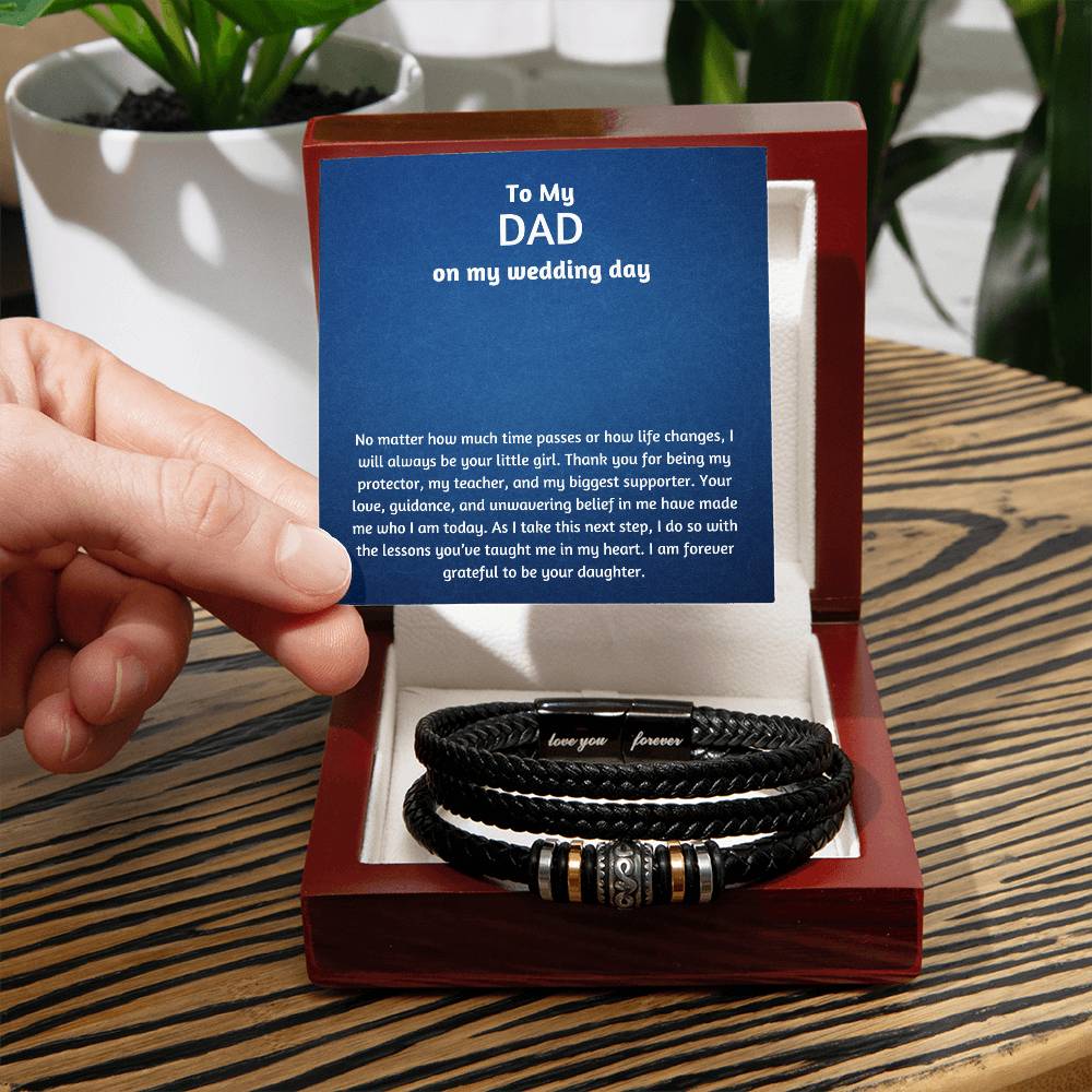 Men’s Engraved Bracelet – Wedding Day Gift for Dad, Vegan Leather & Stainless Steel, Magnetic Clasp, Sentimental Gift from Daughter