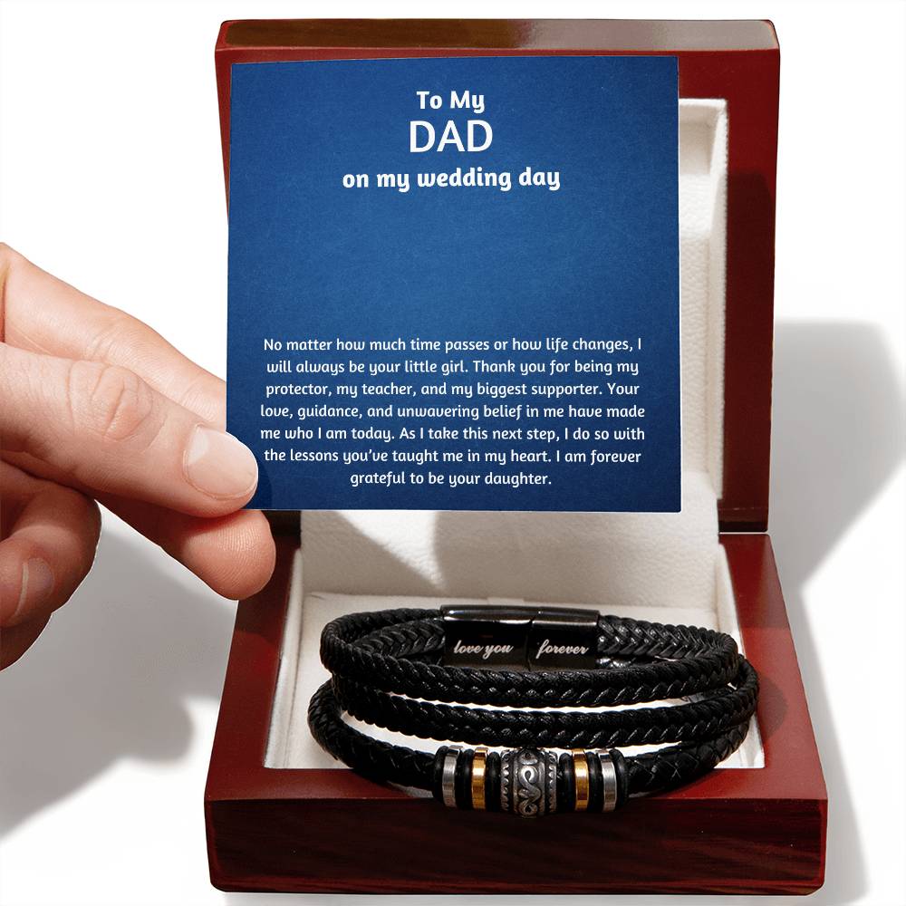 Men’s Engraved Bracelet – Wedding Day Gift for Dad, Vegan Leather & Stainless Steel, Magnetic Clasp, Sentimental Gift from Daughter