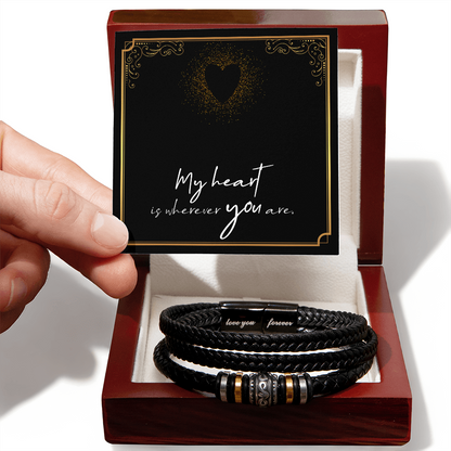 Men's Leather Bracelet with Engraved “Love You Forever” Message & Romantic Card Gift for Him