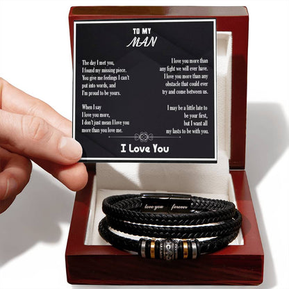 Men’s Engraved Bracelet – Love You More Gift for Boyfriend or Husband, Vegan Leather & Stainless Steel, Magnetic Clasp, Romantic Gift for Him
