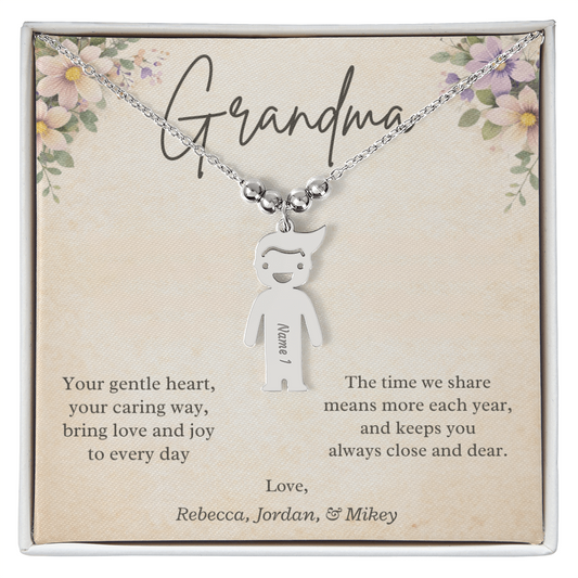 Personalized Grandma Necklace with Grandkids Charms – Custom Engraved Name Gift