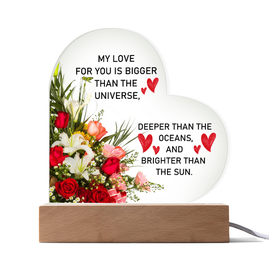 My Love for You Is Bigger Than the Universe LED Acrylic Heart Plaque – Romantic Light Up Gift