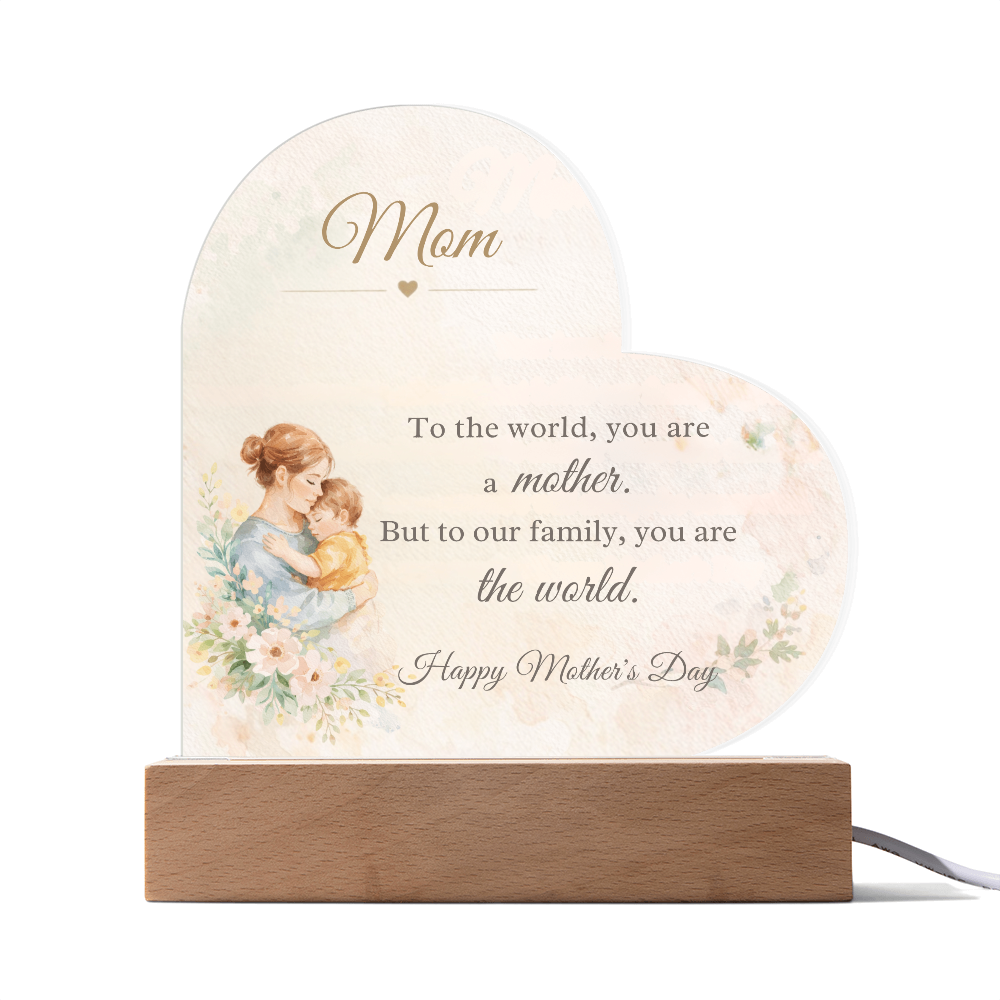 Watercolor Mom Heart Acrylic Plaque – LED Light Up Mother's Day Gift for Mom