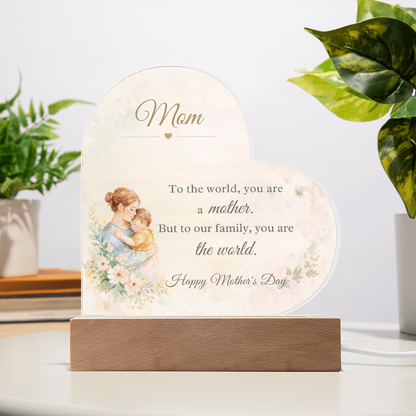 Watercolor Mom Heart Acrylic Plaque – LED Light Up Mother's Day Gift for Mom