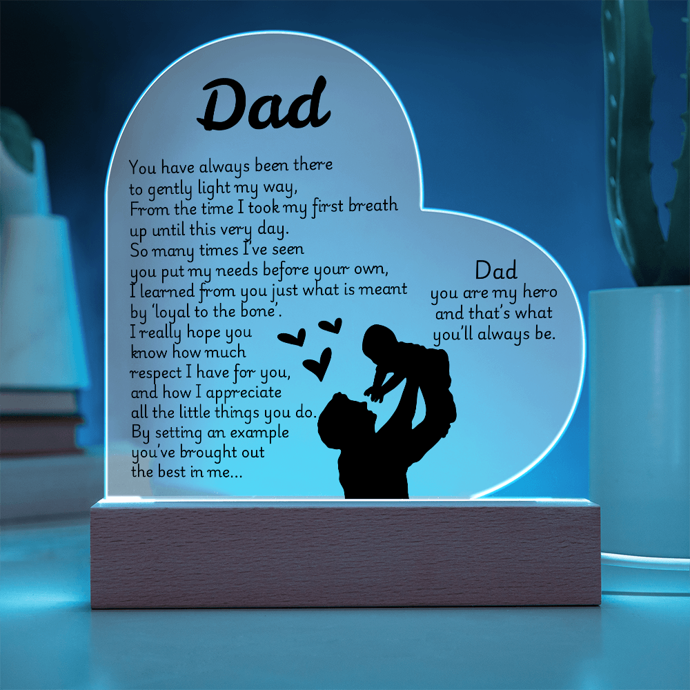 Heart LED Acrylic Plaque for Dad – Father's Day, Birthday, Christmas Gift – Sentimental Poem Night Light