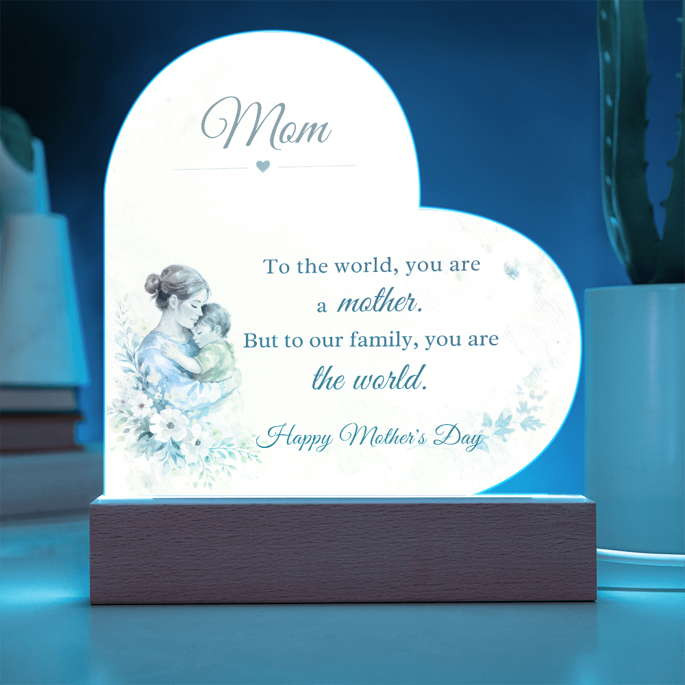 Watercolor Mom Heart Acrylic Plaque – LED Light Up Mother's Day Gift for Mom