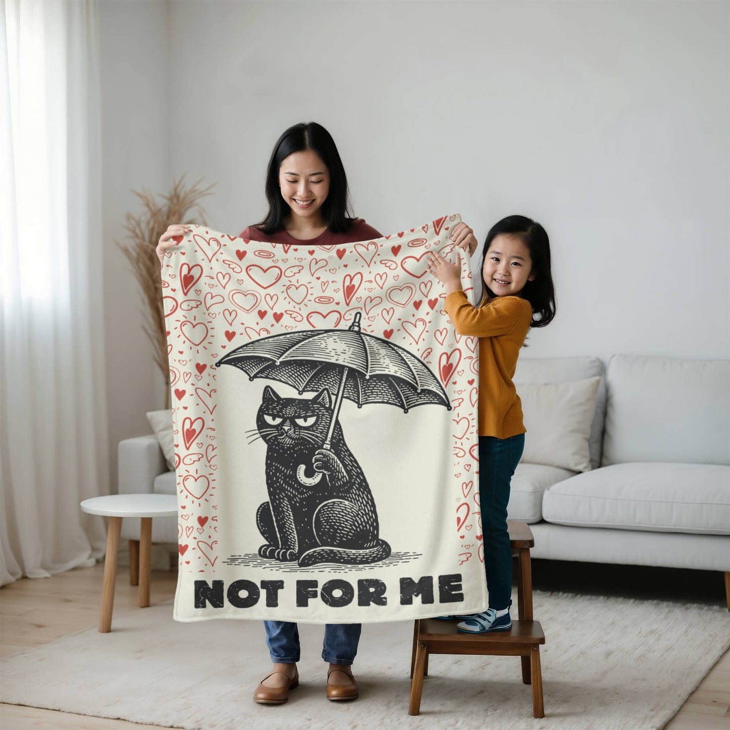 “Not For Me” Anti-Valentine Cat Mink Fleece Blanket