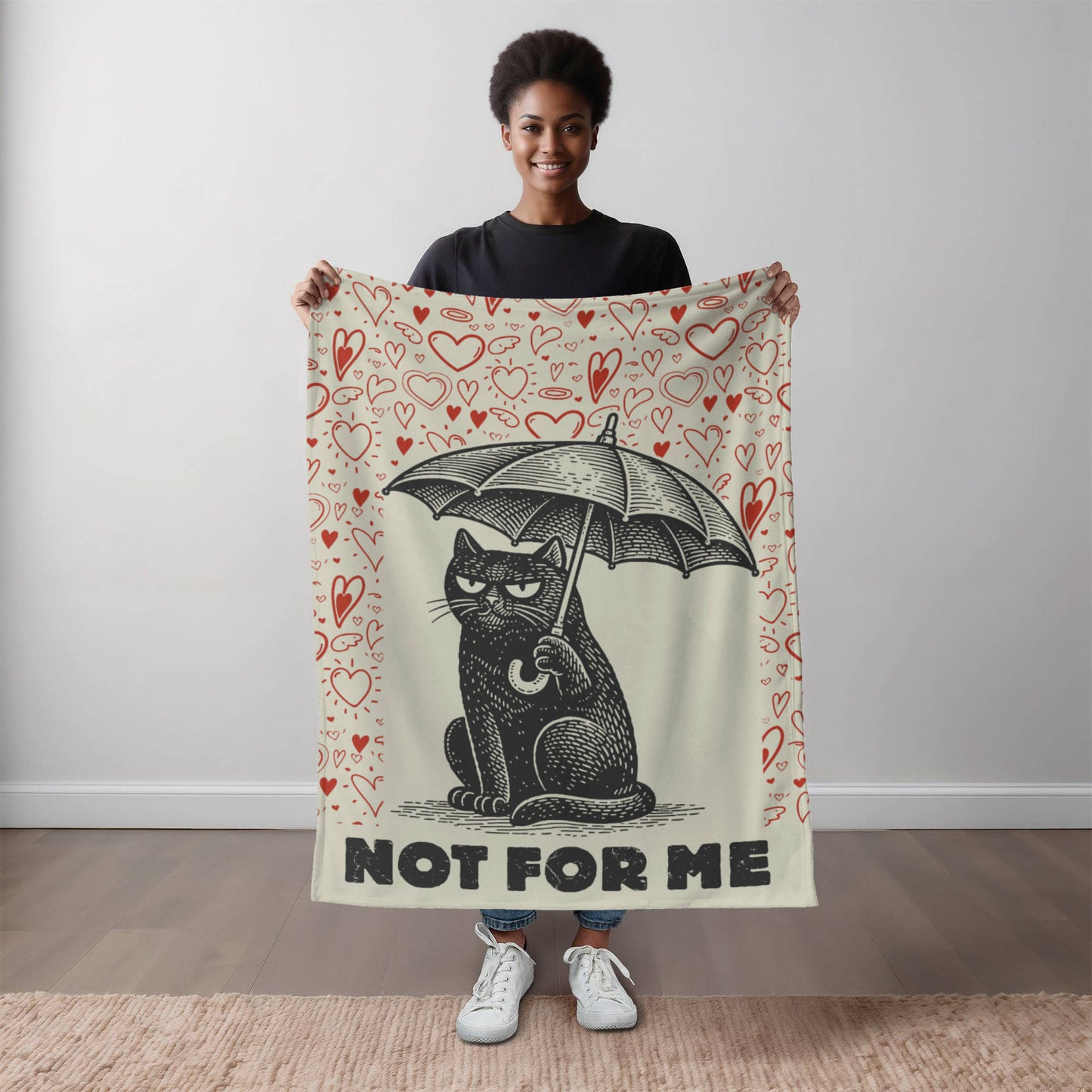 “Not For Me” Anti-Valentine Cat Mink Fleece Blanket